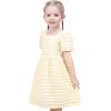 Sunny Fashion Girls Dress Pink Solid A-line Vintage Puff Sleeve Spring Summer(Yellow Ruffled)
