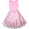 Sunny Fashion Girls Dress Purple Flower White Tulle Pleated Wedding Party(Pink)