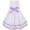 Sunny Fashion Girls Dress Purple Flower White Tulle Pleated Wedding Party(Purple)