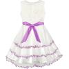 Sunny Fashion Girls Dress Purple Flower White Tulle Pleated Wedding Party(White and Purple)