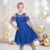 Sunny Fashion Girls Dress Purple Off Shoulder Hi-Low Skirt Bridesmaid Size 7-14(Blue Sequin)