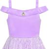 Sunny Fashion Girls Dress Purple Off Shoulder Hi-Low Skirt Bridesmaid Size 7-14(Purple)