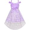 Sunny Fashion Girls Dress Purple Off Shoulder Hi-Low Skirt Bridesmaid Size 7-14(Purple)