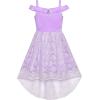 Sunny Fashion Girls Dress Purple Off Shoulder Hi-Low Skirt Bridesmaid Size 7-14(Purple)