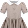 Sunny Fashion Girls Dress Purple Rainbow White Collar Casual Birthday Size 5-10(Brown White Collar)