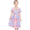 Sunny Fashion Girls Dress Rainbow Colorful Swirl Tie Dye Ruffle Square Neck Casual(Blue Rainbow)