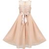 Sunny Fashion Girls Dress Rhinestone Chiffon Bridesmaid Dance Ball Maxi Gown(Beige)