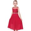Sunny Fashion Girls Dress Rhinestone Chiffon Bridesmaid Dance Ball Maxi Gown(Dark Red)