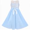Sunny Fashion Girls Dress Rhinestone Chiffon Bridesmaid Dance Ball Maxi Gown(Ice Blue)