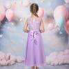 Sunny Fashion Girls Dress Rhinestone Chiffon Bridesmaid Dance Ball Maxi Gown(Purple)