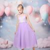 Sunny Fashion Girls Dress Rhinestone Chiffon Bridesmaid Dance Ball Maxi Gown(Purple)