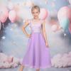 Sunny Fashion Girls Dress Rhinestone Chiffon Bridesmaid Dance Ball Maxi Gown(Purple)