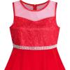 Sunny Fashion Girls Dress Rhinestone Chiffon Bridesmaid Dance Ball Maxi Gown(Red)