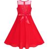 Sunny Fashion Girls Dress Rhinestone Chiffon Bridesmaid Dance Ball Maxi Gown(Red)