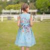 Sunny Fashion Girls Dress Rose Flower Print Embroidery Purple(Blue Flower)