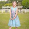 Sunny Fashion Girls Dress Rose Flower Print Embroidery Purple(Blue Flower)