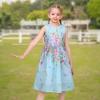 Sunny Fashion Girls Dress Rose Flower Print Embroidery Purple(Blue Flower)