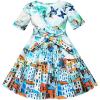 Sunny Fashion Girls Dress Satin Blue Sky City Building Print