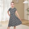Sunny Fashion Girls Dress Short Sleeve Casual Summer Sundress(Black Polka Dot)