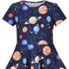 Sunny Fashion Girls Dress Short Sleeve Casual Summer Sundress(Blue Planets)