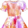 Sunny Fashion Girls Dress Short Sleeve Casual Summer Sundress(Purple Tie Dye)