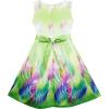 Sunny Fashion Girls Dress Sky Fantasy Colorful Angel Wings Feather Print(Green)