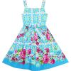 Sunny Fashion Girls Dress Sleeveless Halter Peony Flower Print Blue Pink