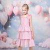 Sunny Fashion Girls Dress Spaghetti Gingham Ruffle Light Yellow Plaid Casual(Pink)