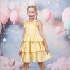 Sunny Fashion Girls Dress Spaghetti Gingham Ruffle Light Yellow Plaid Casual(Yellow)