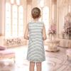 Sunny Fashion Girls Dress Striped Crochet Tweed Lace Trim Bow Sleeveless Summer Holiday Casual(White)