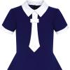 Sunny Fashion Girls Dress Swing School Bow Tie Sailor Collar Short Sleeve(Blue)