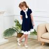 Sunny Fashion Girls Dress Swing School Bow Tie Sailor Collar Short Sleeve(Blue)