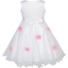 Sunny Fashion Girls Dress Tulle Bridal Lace with Flower Detailing Purple 4-14(White Floral)