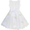 Sunny Fashion Girls Dress Tulle Bridal Lace with Flower Detailing Purple 4-14(White Flower)