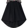 Sunny Fashion Girls Dress Turn-Down Collar Flower Chiffon Party Black Size 7-14