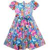 Sunny Fashion Girls Dress Turn-Down Collar Striped Blooming Rose Flower