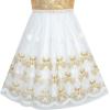 Sunny Fashion Girls Dress Turquoise Embroidered Halter Dress Party(Gold)