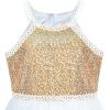 Sunny Fashion Girls Dress Turquoise Embroidered Halter Dress Party(Gold)