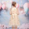 Sunny Fashion Girls Dress Turquoise Embroidered Halter Dress Party(Gold Leaf)