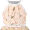 Sunny Fashion Girls Dress Turquoise Embroidered Halter Dress Party(Gold Leaf)