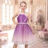 Sunny Fashion Girls Dress Turquoise Embroidered Halter Dress Party(Lavender)
