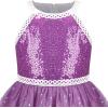 Sunny Fashion Girls Dress Turquoise Embroidered Halter Dress Party(Lavender)