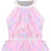 Sunny Fashion Girls Dress Turquoise Embroidered Halter Dress Party(Light Pink)