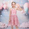 Sunny Fashion Girls Dress Turquoise Embroidered Halter Dress Party(Pink Leaf)