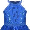 Sunny Fashion Girls Dress Turquoise Embroidered Halter Dress Party(Royal Blue)