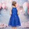 Sunny Fashion Girls Dress Turquoise Embroidered Halter Dress Party(Royal Blue)