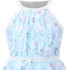 Sunny Fashion Girls Dress Turquoise Embroidered Halter Dress Party(Sky Blue Lace)