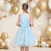 Sunny Fashion Girls Dress Turquoise Embroidered Halter Dress Party(Sky Blue Lace)