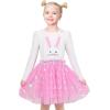 Sunny Fashion Girls Dress Unicorn Embroidered Rainbow Holiday Party Halloween(Pink Bunny Set)