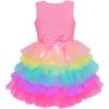 Sunny Fashion Girls Dress Unicorn Rainbow Tulle Unicorn Headband Party Size 4-10(Pink Rainbow Set)